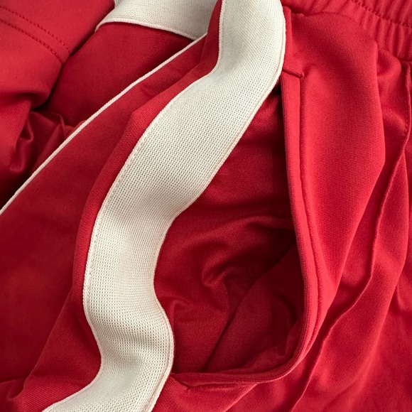 STRadavarius red track wide leg pants white stripe SZ Small - Picture 3 of 5